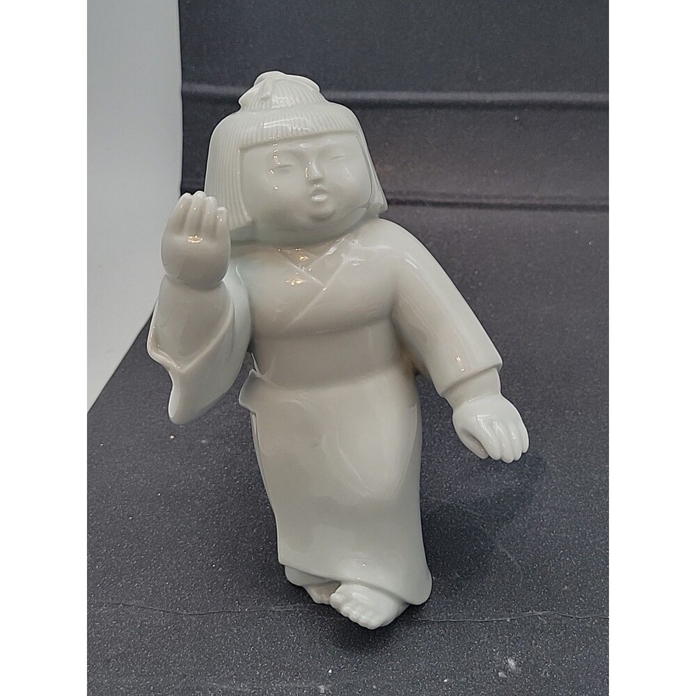 Vtg Japanese White Porcelain Figure Woman Girl Bun Walking